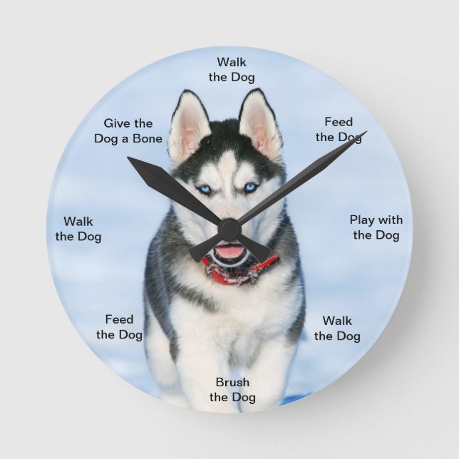 Dog Time Wall Clock Husky Runde Wanduhr (Vorderseite)
