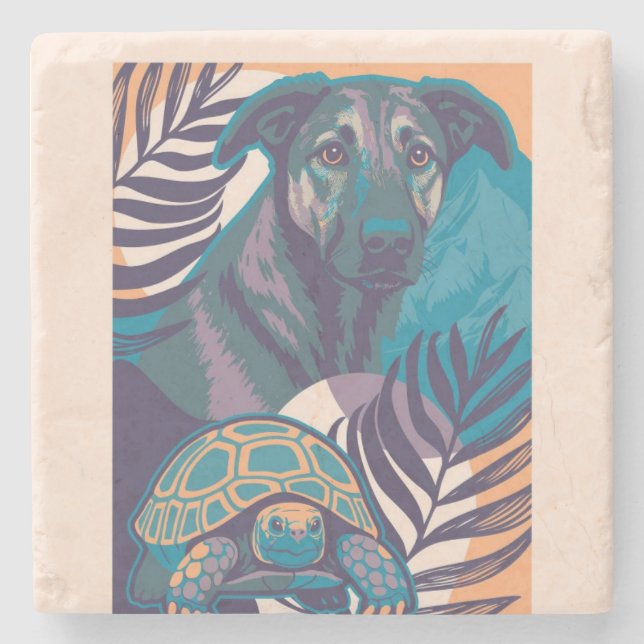 dog tortoise coaster steinuntersetzer (Vorderseite)