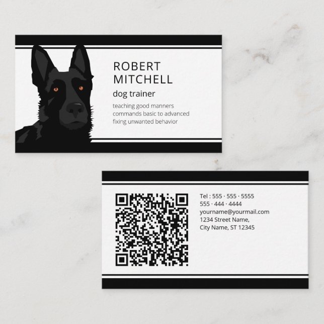 Dog Trainer Black German Shepherd QR Code Visitenkarte (Vorne/Hinten)