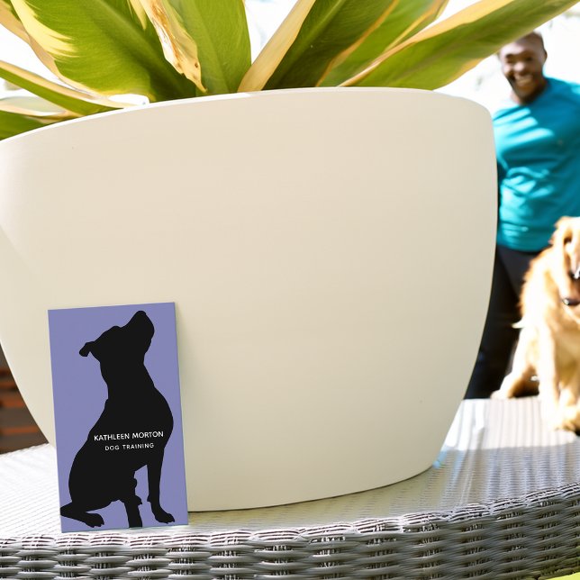 Dog Trainer Black Silhouette Visitenkarte (Modern Silhouette Dog Trainer Business Card)