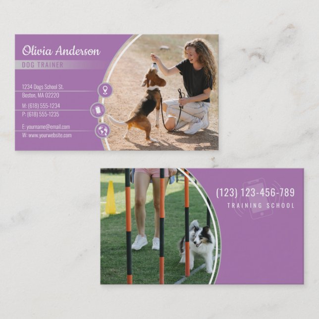 Dog Trainer | Dog Training School Lavendel Visitenkarte (Vorne/Hinten)