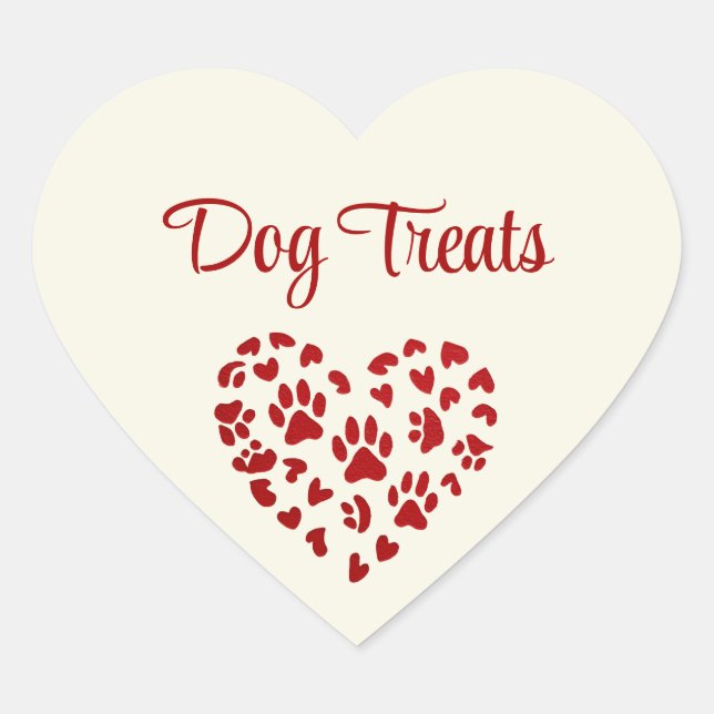Dog Treats, Red Hearts & Paws, Customizable Herz-Aufkleber (Vorderseite)