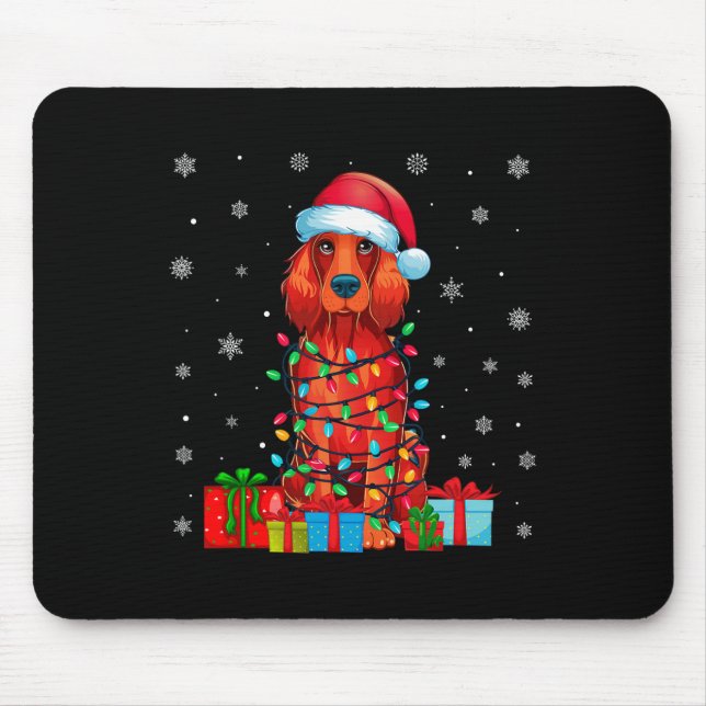Dog Ugly Xmas Lights Weihnachtsmannmütze Irish Set Mousepad (Vorne)