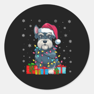 Dog Ugly Xmas Lights Weihnachtsmannmütze Schnauzer Runder Aufkleber