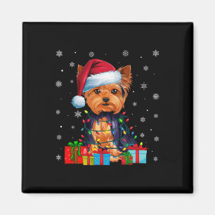 Dog Ugly Xmas Lights Weihnachtsmannmütze Yorkshire Magnet
