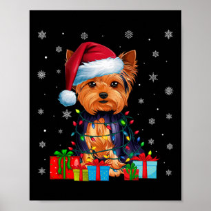 Dog Ugly Xmas Lights Weihnachtsmannmütze Yorkshire Poster
