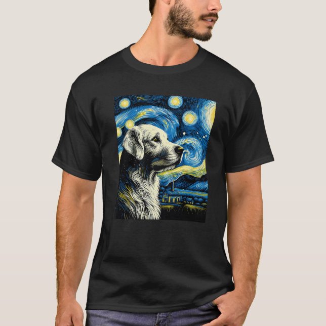 Dog Under Starry Night Sky Art Graphic Birthday Ch T-Shirt (Vorderseite)