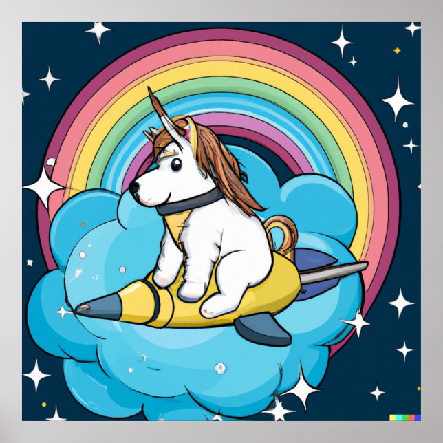 Dog Unicorn Space Poster - Whimsical Galaxy Animal (Vorne)