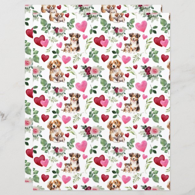 Dog Valentines Scrapbook Paper (Vorne/Hinten)