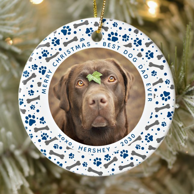 DOG VATER Paw druckt Custom Pet Foto Weihnachten Keramik Ornament (Von Creator hochgeladen)