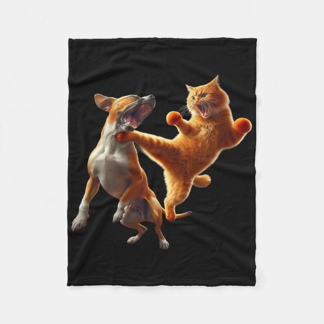 Dog Vs Cat Kick Boxing Fighting Funny Cat Joke Pub Fleecedecke (Vorderseite)