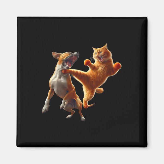 Dog Vs Cat Kick Boxing Fighting Funny Cat Joke Pub Magnet (Vorne)