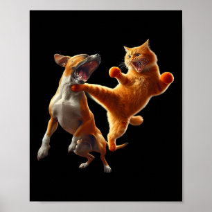 Dog Vs Cat Kick Boxing Fighting Funny Cat Joke Pub Poster