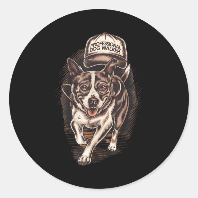 Dog Waking Professional Dog Walker Hat Graphic  Runder Aufkleber (Vorderseite)