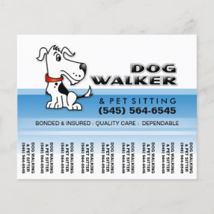 Dog Walker 5.6 x 4.5 Abreißen Flyer Blau & Weiß