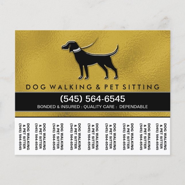 Dog Walker 5.6 x 4.5 Abreißen Flyer Gold & Black (Vorne)