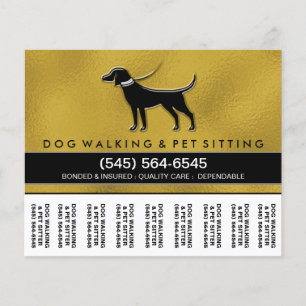 Dog Walker 5.6 x 4.5 Abreißen Flyer Gold & Black