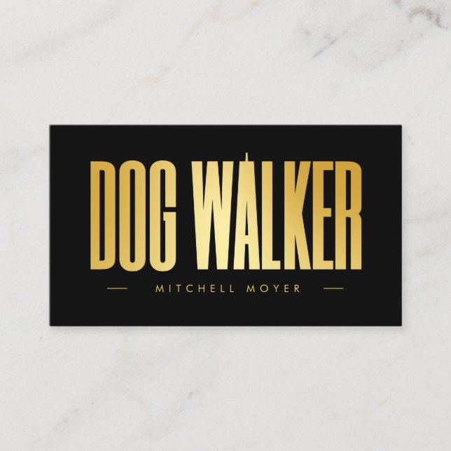 Dog Walker Black And Gold  Visitenkarte (Vorderseite)
