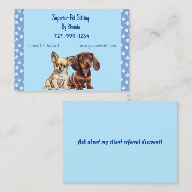 Dog Walker Business Card Telefonnummerkarte (Vorne/Hinten)