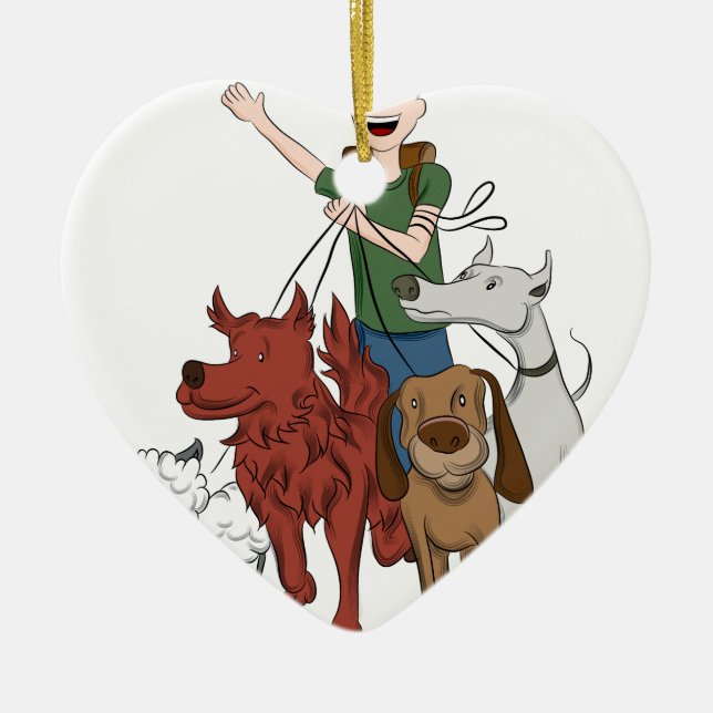 Dog Walker Cartoon Keramik Ornament (Vorne)