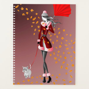 Dog Walker Herbst Blätter rot Planer