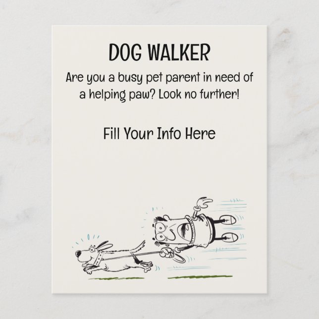 Dog Walker lustig und einnehmend Cartoon Flyer (Vorne)