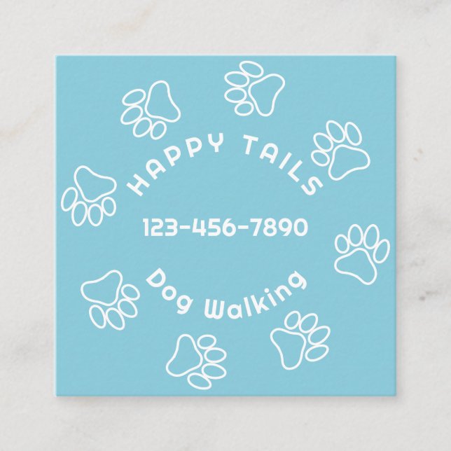 Dog Walker Paw Print Circle Summer Sky Blue Quadratische Visitenkarte (Vorderseite)