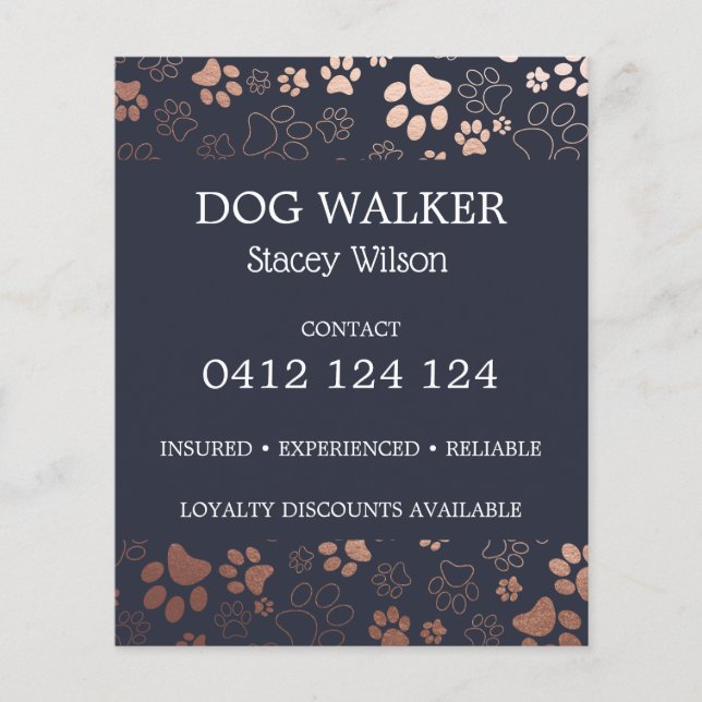Dog Walker Paw Print Pattern Business Flyer (Vorne)