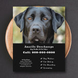 Dog Walker Pet Sitter Benutzerdefiniertes Foto Sch Flyer<br><div class="desc">Ein schlichter und minimalistischer schwarzer Flyer mit individualisierbarem Foto eines niedlichen schwarzen Labradors,  perfekt für Hundeschwalker & Haustiersitter,  Canine Behavior Educator,  Groomer. Sie können das Foto durch Ihr eigenes Logo ersetzen! Auf der Rückseite befindet sich ein Hundepuppmuster!</div>