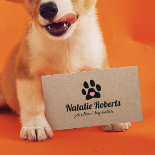 Dog Walker Pet Sitter Paw Herz rustikale Kraft Visitenkarte