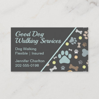 Dog Walker Pet Sitter Paw Print Blue Visitenkarte