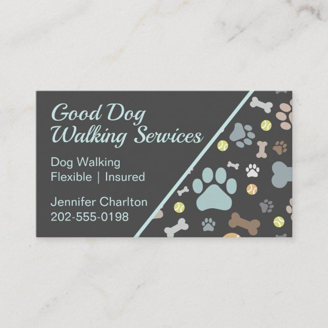 Dog Walker Pet Sitter Paw Print Blue Visitenkarte (Vorderseite)