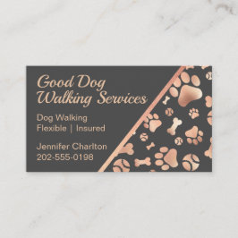 Dog Walker Pet Sitter Paw Print Rose Gold Visitenkarte