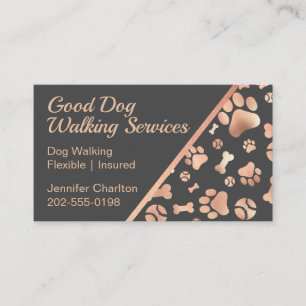 Dog Walker Pet Sitter Paw Print Rose Gold Visitenkarte