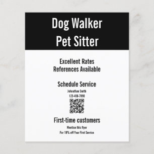 Dog Walker Pet Sitter Schwarz-weißer QR-Code-Vorla Flyer