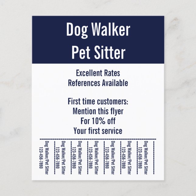 Dog Walker Pet Sitter Vorlage für weißen und blaue Flyer (Vorne)