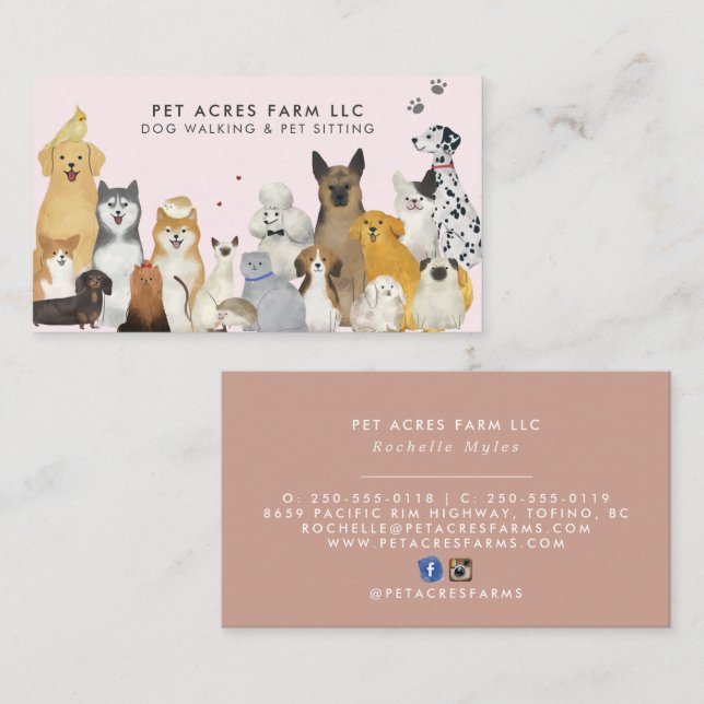 Dog Walker Pet Sitting Watercolor Business Card Visitenkarte (Vorne/Hinten)
