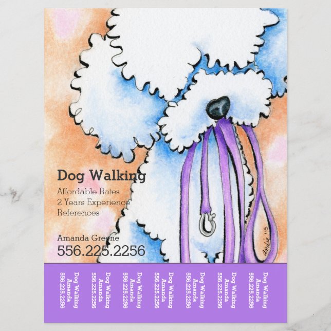 Dog Walker Poodle Lila Personalisiertes Reißblech Flyer (Vorne)