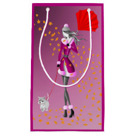 Dog Walker Roter Regenschirm im Herbst Kleine Geschenktüte