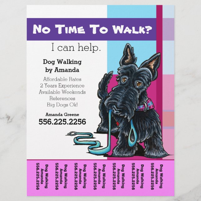 Dog Walker Scottie Karierter Personalisierter Teez Flyer (Vorne)