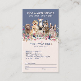 Dog Walker Service Kostenloser Geschenkname blau Visitenkarte