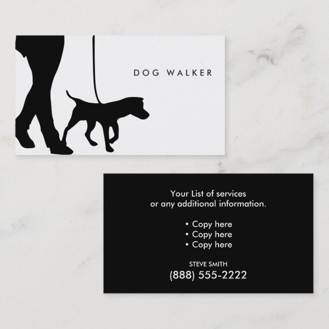 Dog Walker Visitenkarte B/W 3,5" x 2,0", Packung 1 (Vorne/Hinten)