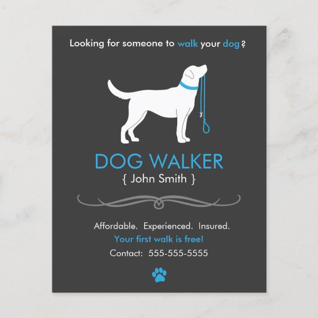 Dog Walker Walking Business Flyer Vorlage klein (Vorne)
