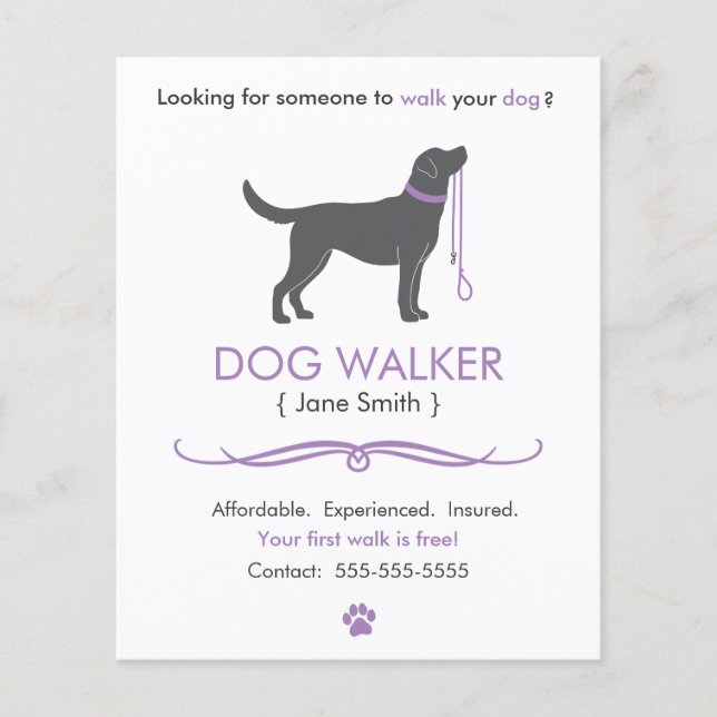 Dog Walker/Walking Business Flyer Vorlage klein (Vorne)