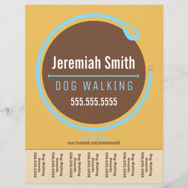 Dog Walker Walking Leash Loop Blue Tee Sheet Flyer (Vorne)