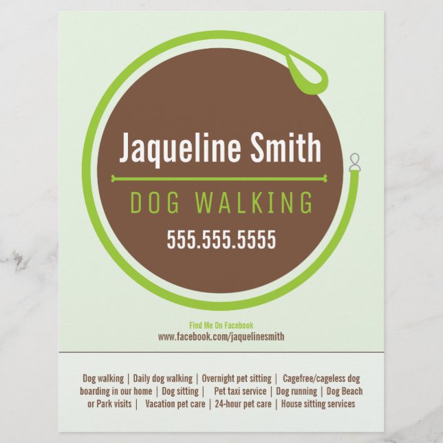 Dog Walker Walking Leash Loop Grüne Werbung Flyer (Vorne)