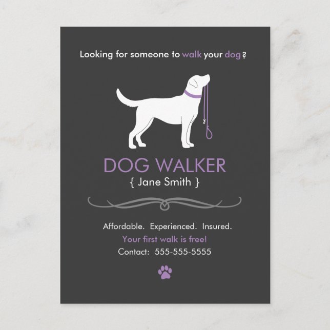 Dog Walker Walking Visitenkarte Werbung Postkarte (Vorderseite)