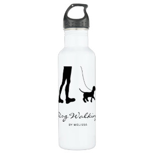 Dog Walker Woman & Dog - Schwarze Silhouette & Tex Edelstahlflasche
