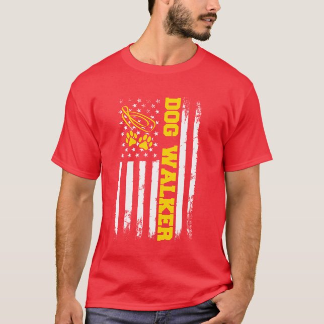 Dog WalkerDog Walking Dog Lover American Flag Hund T-Shirt (Vorderseite)