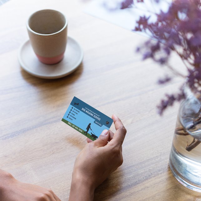 Dog Walking Service Blue | Green Visitenkarte (Von Creator hochgeladen)